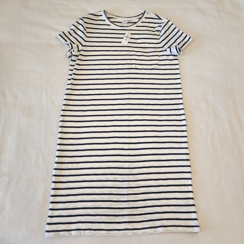 NWT Gap Stripe Tee Dress Size Small Tall Navy White Coastal New